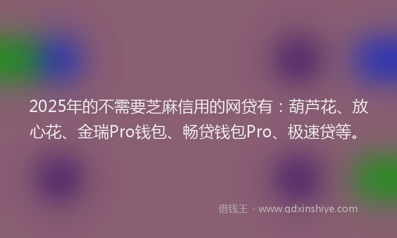 2025年的不需要芝麻信用的网贷有：葫芦花、放心花、金瑞Pro钱包、畅贷钱包Pro、极速贷等。