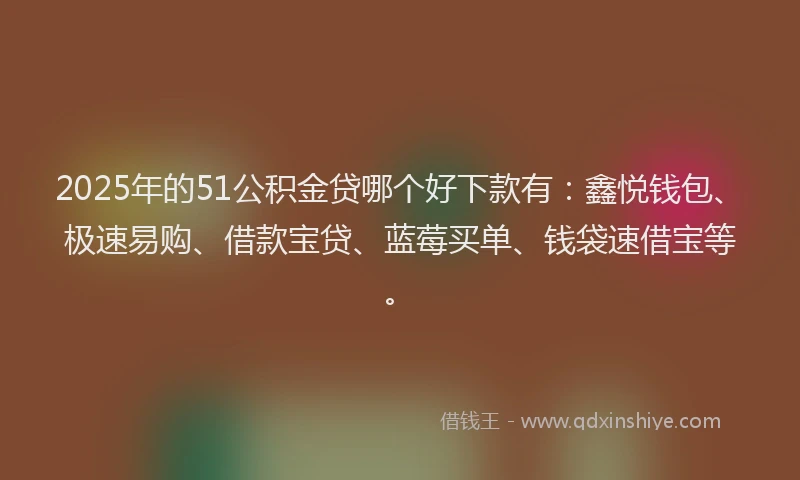 2025年的51公积金贷哪个好下款有：鑫悦钱包、极速易购、借款宝贷、蓝莓买单、钱袋速借宝等。