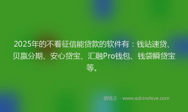 2025年的不看征信能贷款的软件有：钱站速贷、贝赢分期、安心贷宝、汇融Pro钱包、钱袋瞬贷宝等。