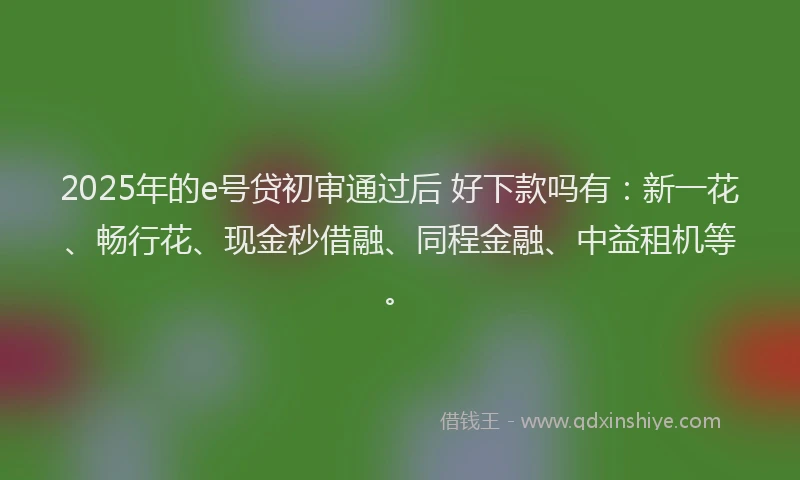 2025年的e号贷初审通过后 好下款吗有：新一花、畅行花、现金秒借融、同程金融、中益租机等。