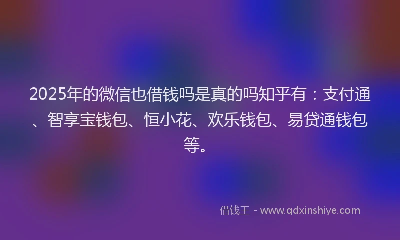 2025年的微信也借钱吗是真的吗知乎有：支付通、智享宝钱包、恒小花、欢乐钱包、易贷通钱包等。