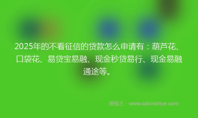 2025年的不看征信的贷款怎么申请有：葫芦花、口袋花、易贷宝易融、现金秒贷易行、现金易融通途等。