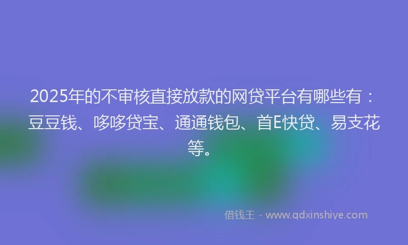 2025年的不审核直接放款的网贷平台有哪些有：豆豆钱、哆哆贷宝、通通钱包、首E快贷、易支花等。
