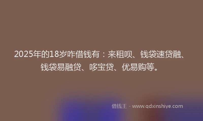 2025年的18岁咋借钱有：来租呗、钱袋速贷融、钱袋易融贷、哆宝贷、优易购等。