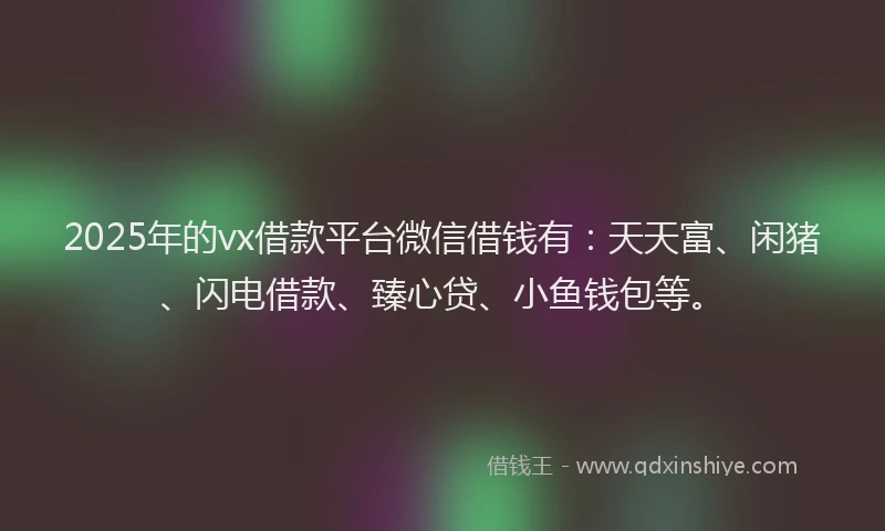 2025年的vx借款平台微信借钱有：天天富、闲猪、闪电借款、臻心贷、小鱼钱包等。