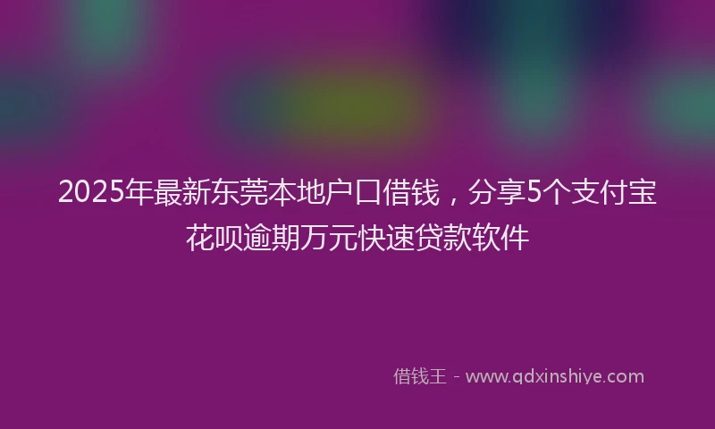 2025年最新东莞本地户口借钱，分享5个支付宝花呗逾期万元快速贷款软件