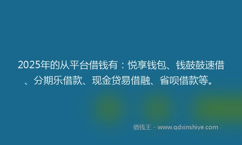 2025年的从平台借钱有：悦享钱包、钱鼓鼓速借、分期乐借款、现金贷易借融、省呗借款等。