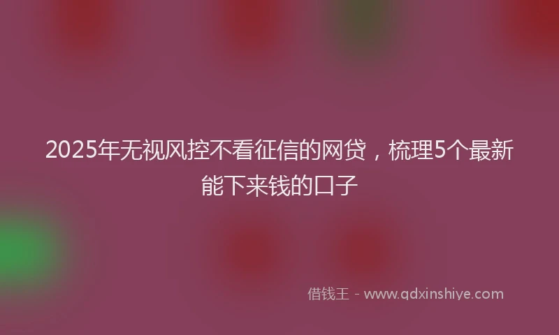 2025年无视风控不看征信的网贷，梳理5个最新能下来钱的口子