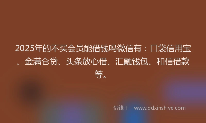 2025年的不买会员能借钱吗微信有：口袋信用宝、金满仓贷、头条放心借、汇融钱包、和信借款等。