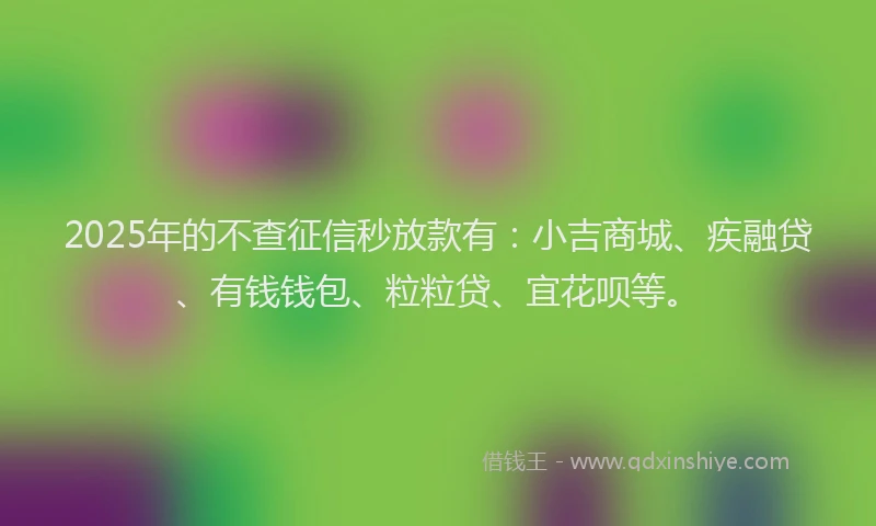 2025年的不查征信秒放款有：小吉商城、疾融贷、有钱钱包、粒粒贷、宜花呗等。