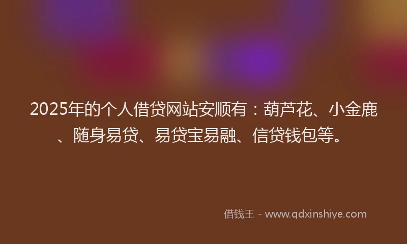 2025年的个人借贷网站安顺有：葫芦花、小金鹿、随身易贷、易贷宝易融、信贷钱包等。