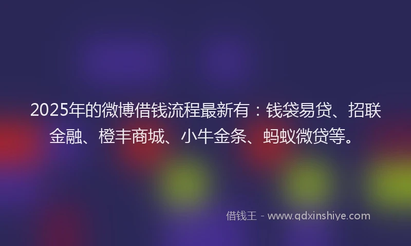 2025年的微博借钱流程最新有：钱袋易贷、招联金融、橙丰商城、小牛金条、蚂蚁微贷等。