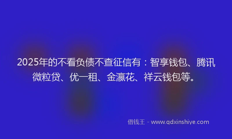 2025年的不看负债不查征信有：智享钱包、腾讯微粒贷、优一租、金瀛花、祥云钱包等。