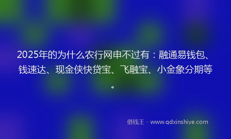 2025年的为什么农行网申不过有：融通易钱包、钱速达、现金侠快贷宝、飞融宝、小金象分期等。