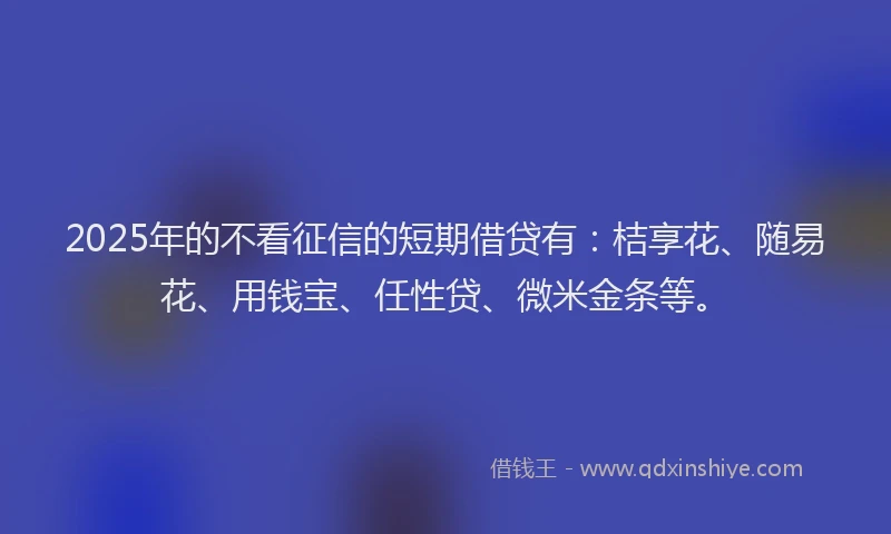2025年的不看征信的短期借贷有：桔享花、随易花、用钱宝、任性贷、微米金条等。