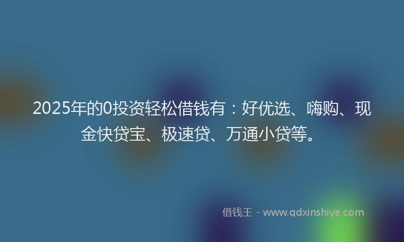 2025年的0投资轻松借钱有：好优选、嗨购、现金快贷宝、极速贷、万通小贷等。