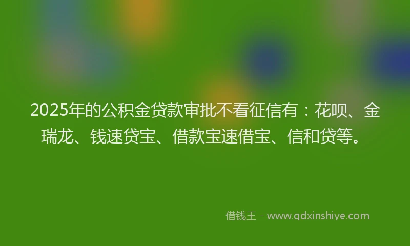 2025年的公积金贷款审批不看征信有：花呗、金瑞龙、钱速贷宝、借款宝速借宝、信和贷等。