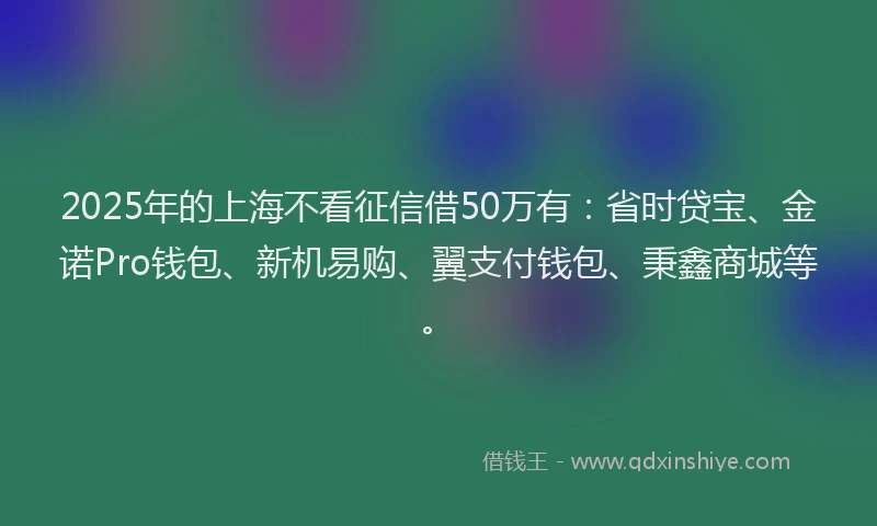 2025年的上海不看征信借50万有：省时贷宝、金诺Pro钱包、新机易购、翼支付钱包、秉鑫商城等。