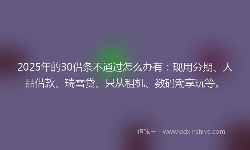 2025年的30借条不通过怎么办有：现用分期、人品借款、瑞雪贷、只从租机、数码潮享玩等。