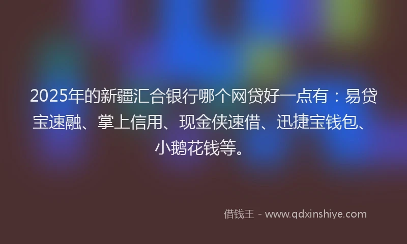 2025年的新疆汇合银行哪个网贷好一点有：易贷宝速融、掌上信用、现金侠速借、迅捷宝钱包、小鹅花钱等。