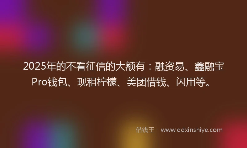 2025年的不看征信的大额有：融资易、鑫融宝Pro钱包、现租柠檬、美团借钱、闪用等。