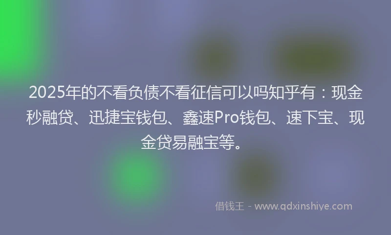 2025年的不看负债不看征信可以吗知乎有：现金秒融贷、迅捷宝钱包、鑫速Pro钱包、速下宝、现金贷易融宝等。