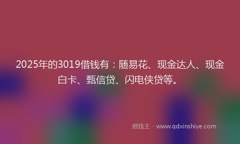 2025年的3019借钱有：随易花、现金达人、现金白卡、甄信贷、闪电侠贷等。