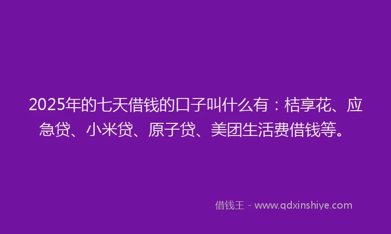 2025年的七天借钱的口子叫什么有：桔享花、应急贷、小米贷、原子贷、美团生活费借钱等。