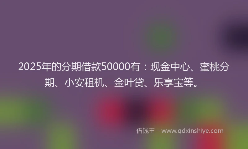 2025年的分期借款50000有：现金中心、蜜桃分期、小安租机、金叶贷、乐享宝等。
