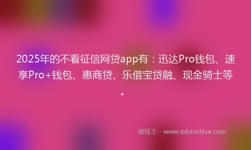2025年的不看征信网贷app有：迅达Pro钱包、速享Pro+钱包、惠商贷、乐借宝贷融、现金骑士等。