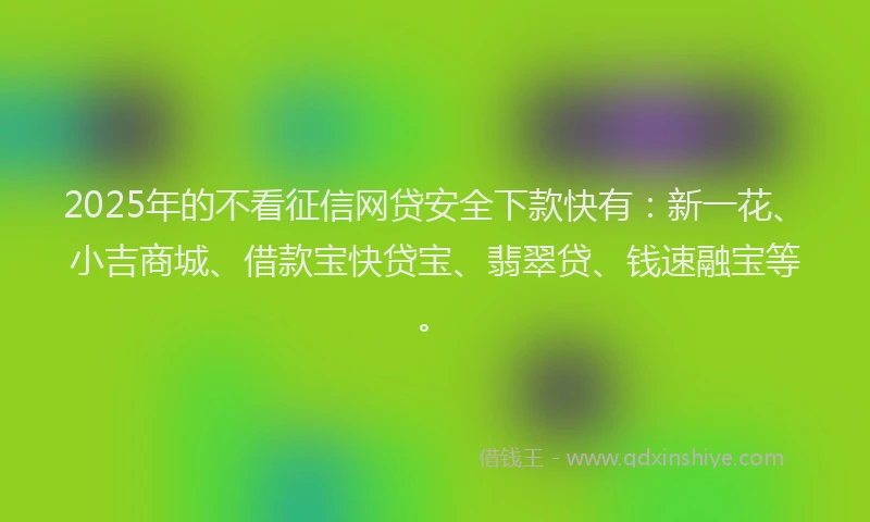2025年的不看征信网贷安全下款快有：新一花、小吉商城、借款宝快贷宝、翡翠贷、钱速融宝等。