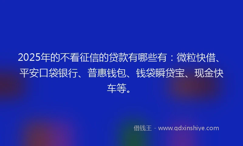 2025年的不看征信的贷款有哪些有：微粒快借、平安口袋银行、普惠钱包、钱袋瞬贷宝、现金快车等。