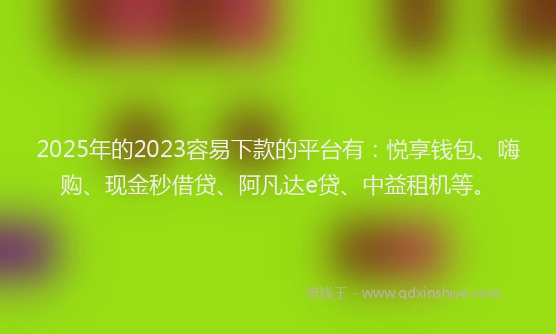 2025年的2023容易下款的平台有：悦享钱包、嗨购、现金秒借贷、阿凡达e贷、中益租机等。