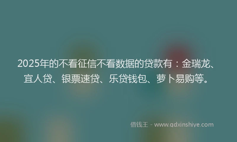 2025年的不看征信不看数据的贷款有：金瑞龙、宜人贷、银票速贷、乐贷钱包、萝卜易购等。