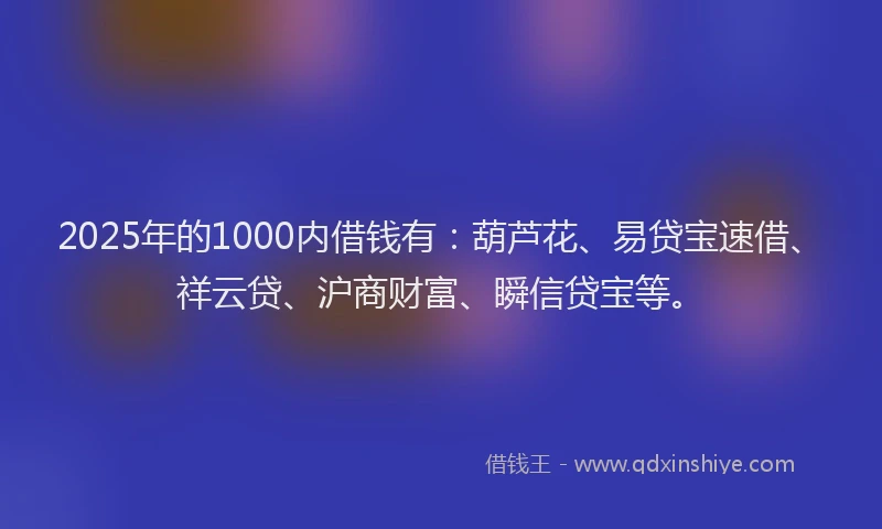 2025年的1000内借钱有：葫芦花、易贷宝速借、祥云贷、沪商财富、瞬信贷宝等。