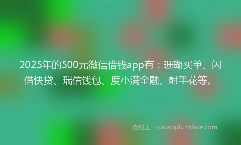 2025年的500元微信借钱app有：珊瑚买单、闪借快贷、瑞信钱包、度小满金融、射手花等。