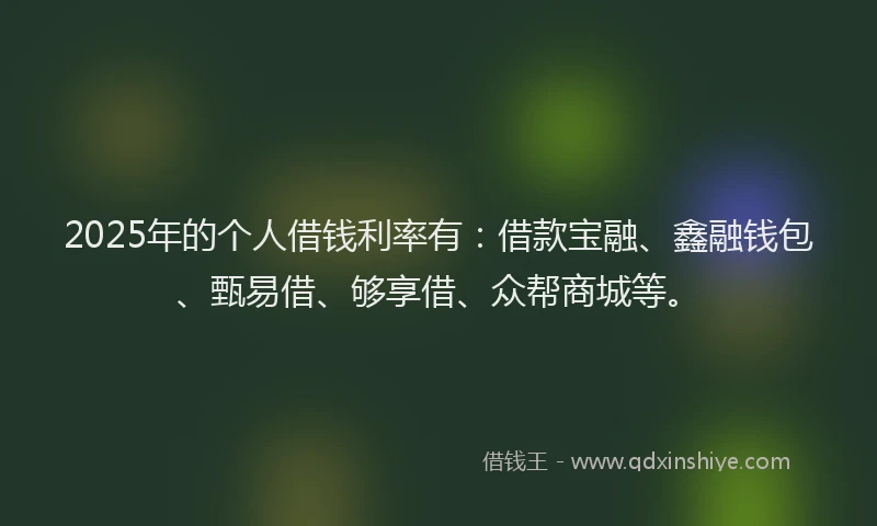 2025年的个人借钱利率有：借款宝融、鑫融钱包、甄易借、够享借、众帮商城等。