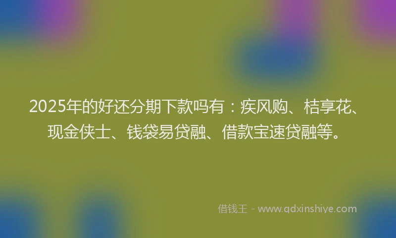 2025年的好还分期下款吗有：疾风购、桔享花、现金侠士、钱袋易贷融、借款宝速贷融等。