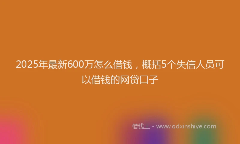 2025年最新600万怎么借钱，概括5个失信人员可以借钱的网贷口子