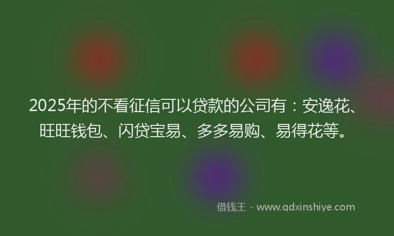 2025年的不看征信可以贷款的公司有：安逸花、旺旺钱包、闪贷宝易、多多易购、易得花等。