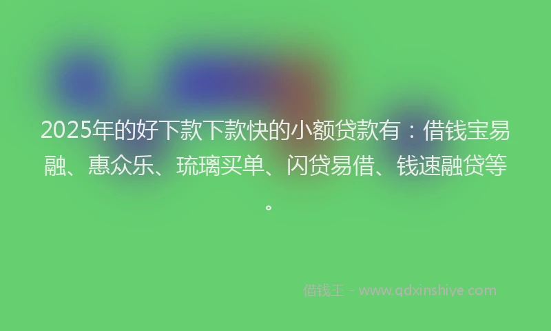 2025年的好下款下款快的小额贷款有：借钱宝易融、惠众乐、琉璃买单、闪贷易借、钱速融贷等。