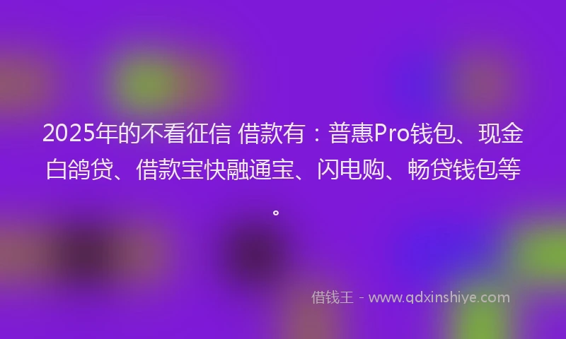 2025年的不看征信 借款有：普惠Pro钱包、现金白鸽贷、借款宝快融通宝、闪电购、畅贷钱包等。