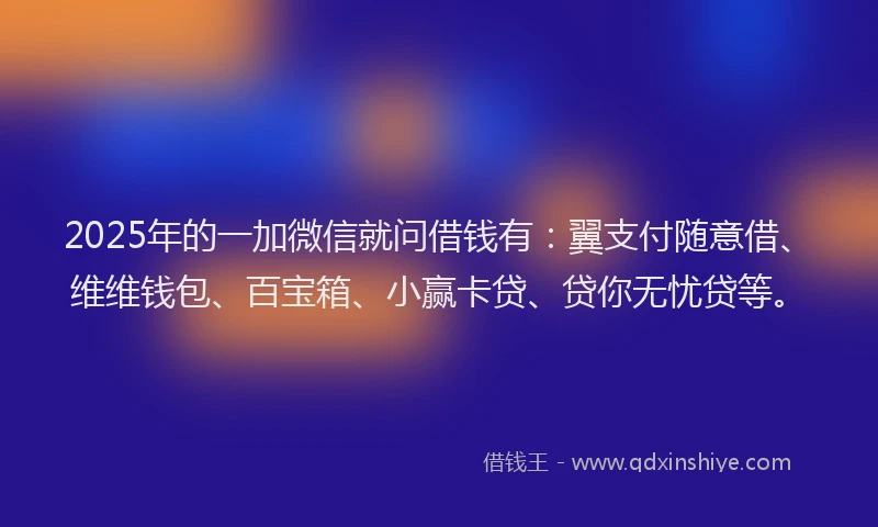 2025年的一加微信就问借钱有：翼支付随意借、维维钱包、百宝箱、小赢卡贷、贷你无忧贷等。