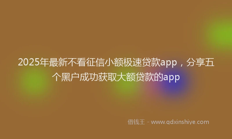 2025年最新不看征信小额极速贷款app，分享五个黑户成功获取大额贷款的app