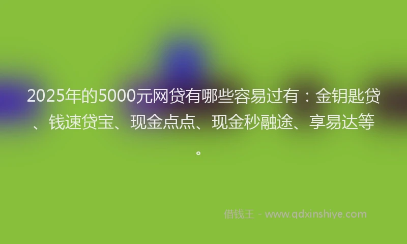 2025年的5000元网贷有哪些容易过有：金钥匙贷、钱速贷宝、现金点点、现金秒融途、享易达等。