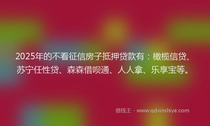 2025年的不看征信房子抵押贷款有：橄榄信贷、苏宁任性贷、森森借呗通、人人拿、乐享宝等。
