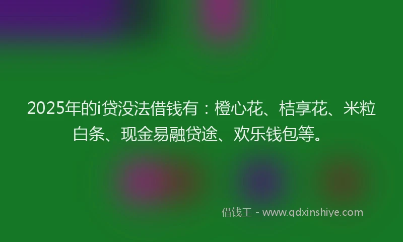2025年的i贷没法借钱有：橙心花、桔享花、米粒白条、现金易融贷途、欢乐钱包等。