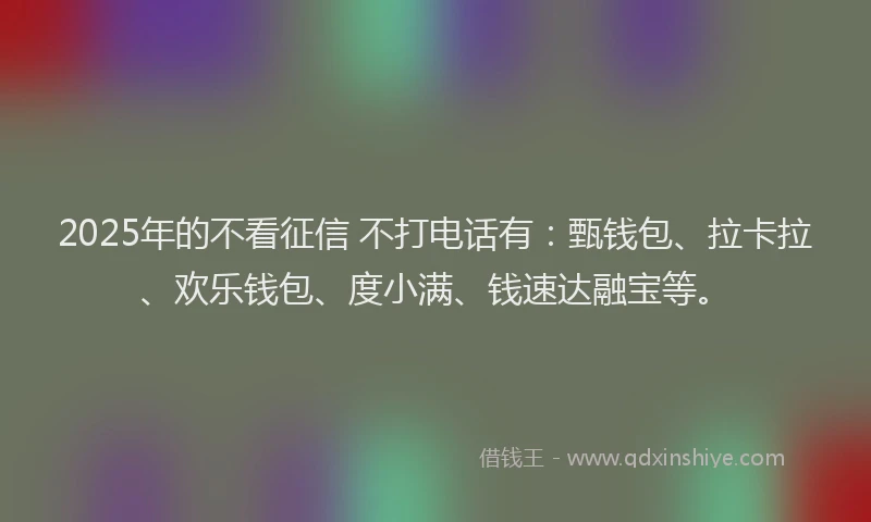 2025年的不看征信 不打电话有：甄钱包、拉卡拉、欢乐钱包、度小满、钱速达融宝等。