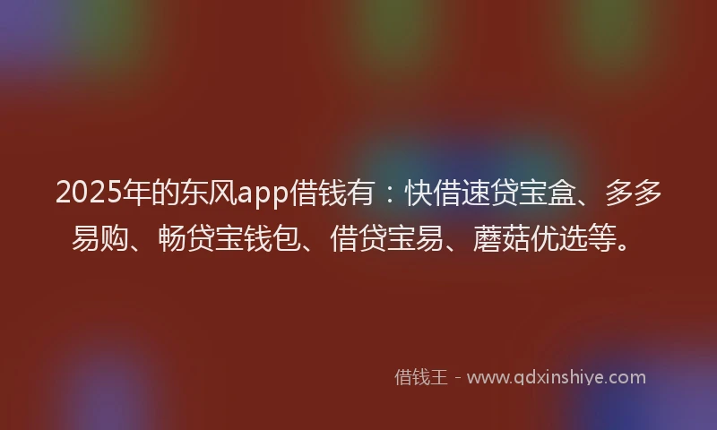 2025年的东风app借钱有：快借速贷宝盒、多多易购、畅贷宝钱包、借贷宝易、蘑菇优选等。