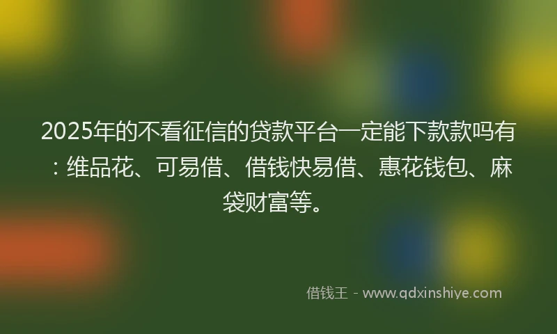 2025年的不看征信的贷款平台一定能下款款吗有：维品花、可易借、借钱快易借、惠花钱包、麻袋财富等。